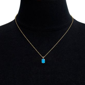 1 Carat Oval Shape Blue Topaz Necklace In 14K Yellow Gold Over Sterling Silver, 18 Inches