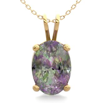 1 Carat Oval Shape Mystic Topaz Necklace In 14 Karat Yellow Gold Over Sterling Silver, 18 Inches