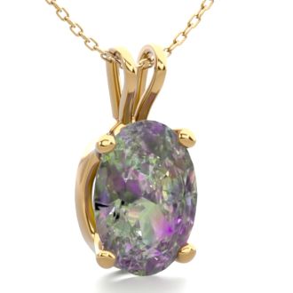 1 Carat Oval Shape Mystic Topaz Necklace In 14 Karat Yellow Gold Over Sterling Silver, 18 Inches