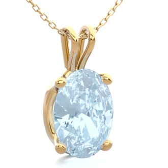 Aquamarine Necklace: Aquamarine Jewelry: 3/4 Carat Oval Shape Aquamarine Necklace In 14K Yellow Gold Over Sterling Silver, 18 Inches