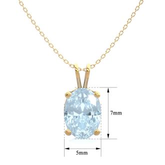 Aquamarine Necklace: Aquamarine Jewelry: 3/4 Carat Oval Shape Aquamarine Necklace In 14K Yellow Gold Over Sterling Silver, 18 Inches