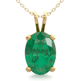3/4 Carat Oval Shape Emerald Necklaces In 14 Karat Yellow Gold Over Sterling Silver, 18 Inch Chain