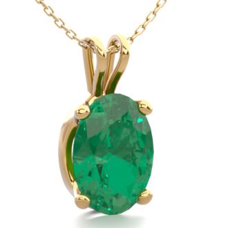 3/4 Carat Oval Shape Emerald Necklaces In 14 Karat Yellow Gold Over Sterling Silver, 18 Inch Chain