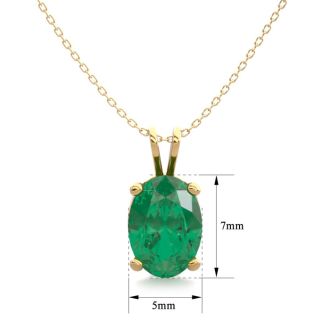 3/4 Carat Oval Shape Emerald Necklaces In 14 Karat Yellow Gold Over Sterling Silver, 18 Inch Chain