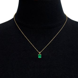 3/4 Carat Oval Shape Emerald Necklaces In 14 Karat Yellow Gold Over Sterling Silver, 18 Inch Chain