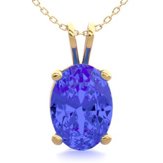 1 Carat Oval Shape Tanzanite Necklace In 14K Yellow Gold Over Sterling Silver, 18 Inches