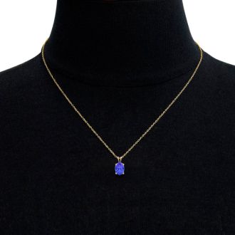 1 Carat Oval Shape Tanzanite Necklace In 14K Yellow Gold Over Sterling Silver, 18 Inches
