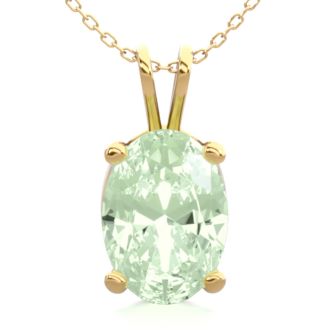3/4 Carat Oval Shape Green Amethyst Necklace In 14K Yellow Gold Over Sterling Silver, 18 Inches
