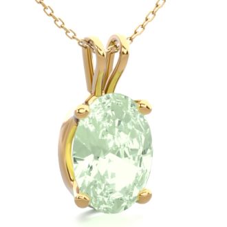 3/4 Carat Oval Shape Green Amethyst Necklace In 14K Yellow Gold Over Sterling Silver, 18 Inches