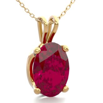1 Carat Oval Shape Ruby Necklace In 14K Yellow Gold Over Sterling Silver, 18 Inches