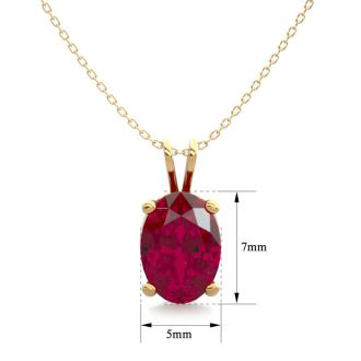 1 Carat Oval Shape Ruby Necklace In 14K Yellow Gold Over Sterling Silver, 18 Inches