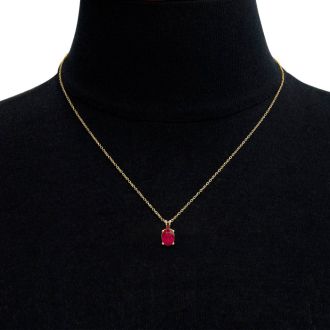 1 Carat Oval Shape Ruby Necklace In 14K Yellow Gold Over Sterling Silver, 18 Inches
