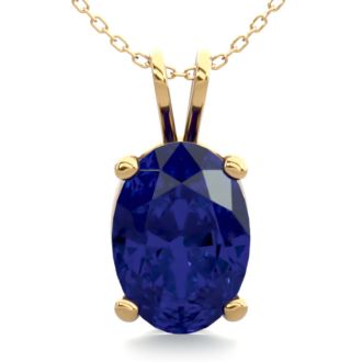 1 Carat Oval Shape Sapphire Necklace In 14K Yellow Gold Over Sterling Silver, 18 Inches