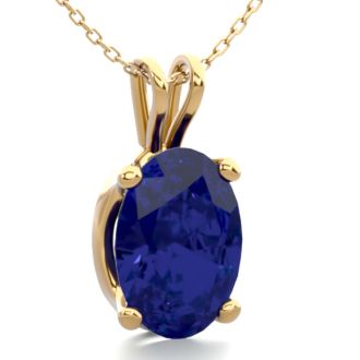 1 Carat Oval Shape Sapphire Necklace In 14K Yellow Gold Over Sterling Silver, 18 Inches