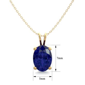 1 Carat Oval Shape Sapphire Necklace In 14K Yellow Gold Over Sterling Silver, 18 Inches