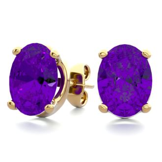 2 Carat Oval Shape Amethyst Stud Earrings In 14K Yellow Gold Over Sterling Silver