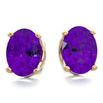 2 Carat Oval Shape Amethyst Stud Earrings In 14K Yellow Gold Over Sterling Silver