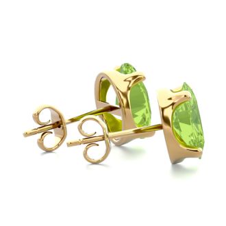 2 3/4 Carat Oval Shape Peridot Stud Earrings In 14K Yellow Gold Over Sterling Silver