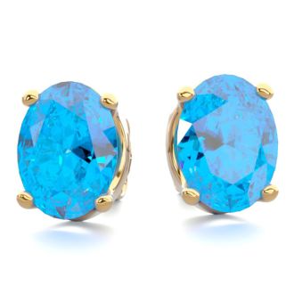 3 Carat Oval Shape Blue Topaz Stud Earrings In 14K Yellow Gold Over Sterling Silver