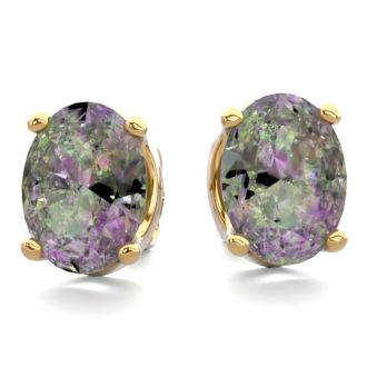 3 Carat Oval Shape Mystic Topaz Stud Earrings In 14K Yellow Gold Over Sterling Silver