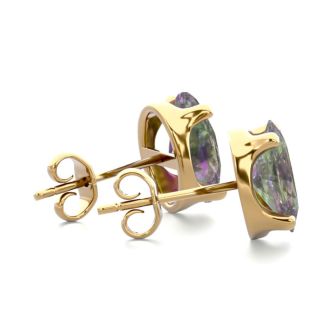 3 Carat Oval Shape Mystic Topaz Stud Earrings In 14K Yellow Gold Over Sterling Silver