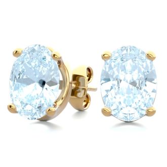 Aquamarine Earrings: Aquamarine Jewelry: 2 1/3 Carat Oval Shape Aquamarine Stud Earrings In 14K Yellow Gold Over Sterling Silver