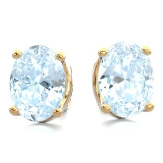 Aquamarine Earrings: Aquamarine Jewelry: 2 1/3 Carat Oval Shape Aquamarine Stud Earrings In 14K Yellow Gold Over Sterling Silver