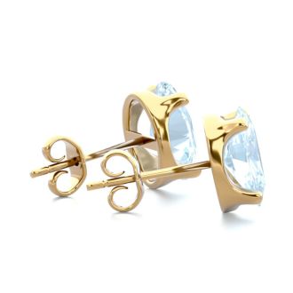Aquamarine Earrings: Aquamarine Jewelry: 2 1/3 Carat Oval Shape Aquamarine Stud Earrings In 14K Yellow Gold Over Sterling Silver