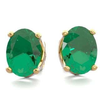 2 1/3 Carat Oval Shape Emerald Stud Earrings In 14K Yellow Gold Over Sterling Silver