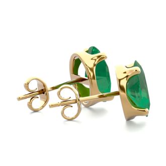 2 1/3 Carat Oval Shape Emerald Stud Earrings In 14K Yellow Gold Over Sterling Silver