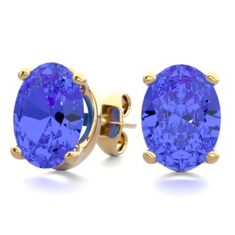 2 1/2 Carat Oval Shape Tanzanite Stud Earrings In 14K Yellow Gold Over Sterling Silver