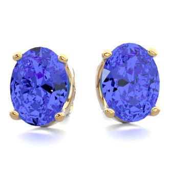 2 1/2 Carat Oval Shape Tanzanite Stud Earrings In 14K Yellow Gold Over Sterling Silver