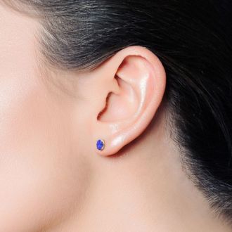 2 1/2 Carat Oval Shape Tanzanite Stud Earrings In 14K Yellow Gold Over Sterling Silver
