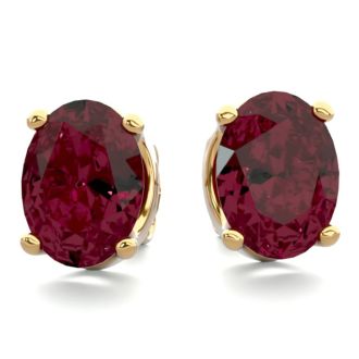 Garnet Earrings: Garnet Jewelry: 3 Carat Oval Shape Garnet Stud Earrings In 14K Yellow Gold Over Sterling Silver