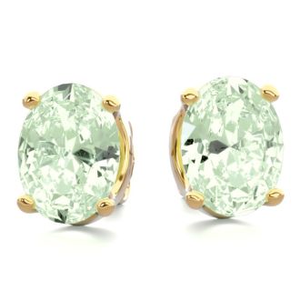 2 Carat Oval Shape Green Amethyst Stud Earrings In 14K Yellow Gold Over Sterling Silver