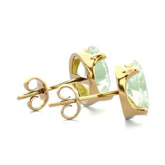 2 Carat Oval Shape Green Amethyst Stud Earrings In 14K Yellow Gold Over Sterling Silver