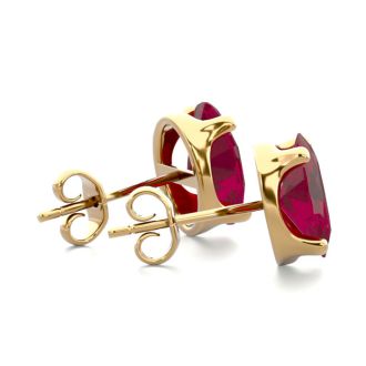 3 Carat Oval Shape Ruby Stud Earrings In 14K Yellow Gold Over Sterling Silver