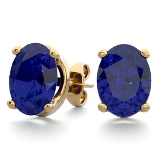 3 Carat Oval Shape Sapphire Stud Earrings In 14K Yellow Gold Over Sterling Silver