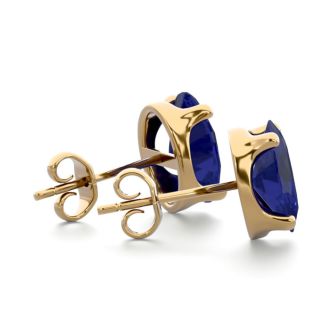 3 Carat Oval Shape Sapphire Stud Earrings In 14K Yellow Gold Over Sterling Silver
