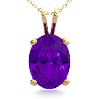 1 Carat Oval Shape Amethyst Necklace In 14K Yellow Gold Over Sterling Silver, 18 Inches
