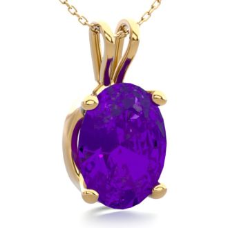 1 Carat Oval Shape Amethyst Necklace In 14K Yellow Gold Over Sterling Silver, 18 Inches