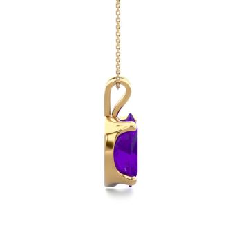 1 Carat Oval Shape Amethyst Necklace In 14K Yellow Gold Over Sterling Silver, 18 Inches