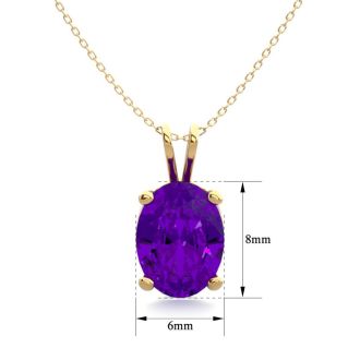 1 Carat Oval Shape Amethyst Necklace In 14K Yellow Gold Over Sterling Silver, 18 Inches