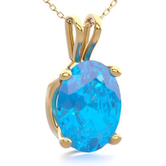 1 1/2 Carat Oval Shape Blue Topaz Necklace In 14K Yellow Gold Over Sterling Silver, 18 Inches