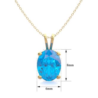 1 1/2 Carat Oval Shape Blue Topaz Necklace In 14K Yellow Gold Over Sterling Silver, 18 Inches