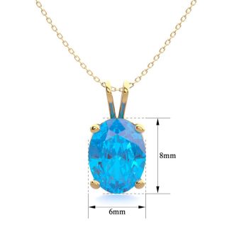 1 1/2 Carat Oval Shape Blue Topaz Necklace In 14K Yellow Gold Over Sterling Silver, 18 Inches