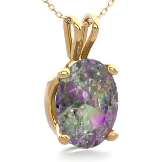 1-1/2 Carat Oval Shape Mystic Topaz Necklace In 14 Karat Yellow Gold Over Sterling Silver, 18 Inches
