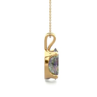 1-1/2 Carat Oval Shape Mystic Topaz Necklace In 14 Karat Yellow Gold Over Sterling Silver, 18 Inches