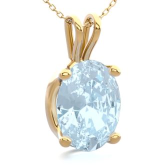 Aquamarine Necklace: Aquamarine Jewelry: 1 Carat Oval Shape Aquamarine Necklace In 14K Yellow Gold Over Sterling Silver, 18 Inches