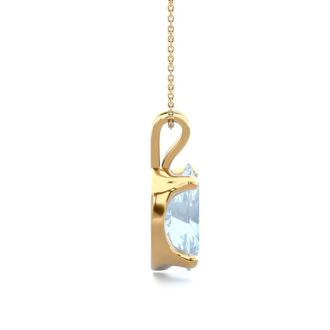 Aquamarine Necklace: Aquamarine Jewelry: 1 Carat Oval Shape Aquamarine Necklace In 14K Yellow Gold Over Sterling Silver, 18 Inches